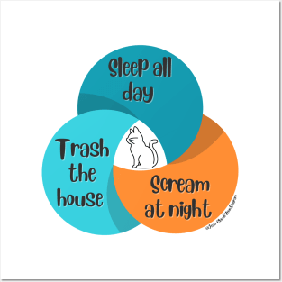 Venn Diagram Cats Sleep all day Trash the house Scream at night Posters and Art